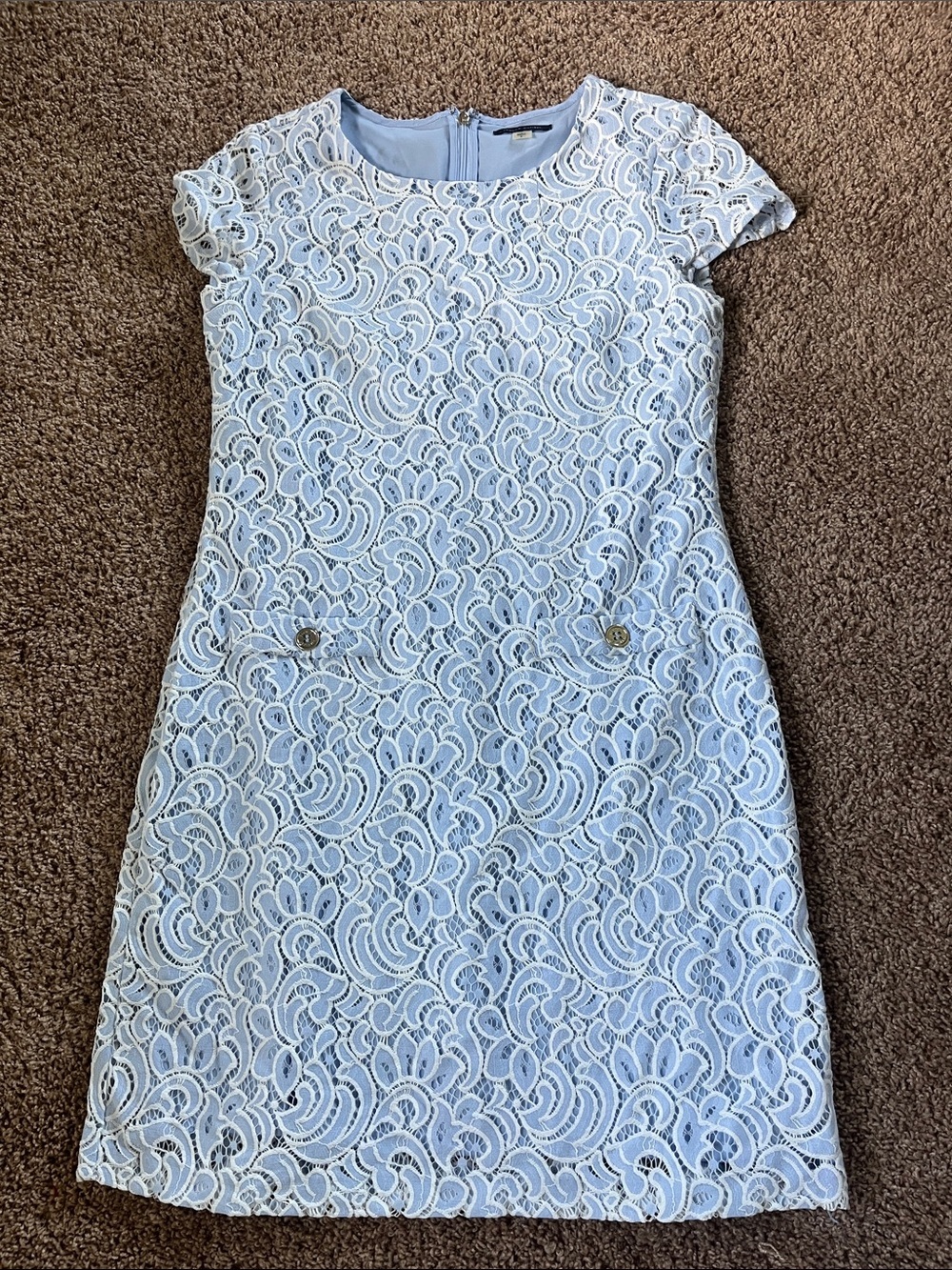 Tommy Hilfiger Pale Blue Lace Shift Mini Dress Size 8